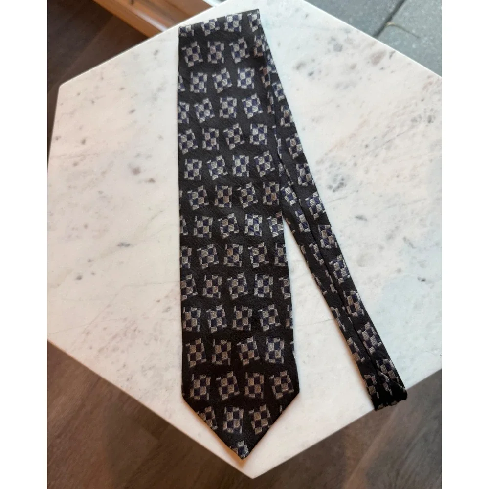 Giorgio Armani Cravatte Mens Silk Tie Made in Italy Geometric Black Grey Blue